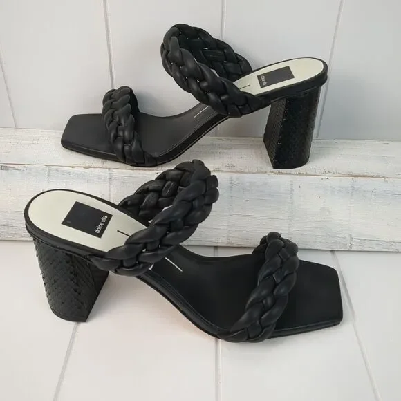 Dolce Vita Paily Black Stella Braided Straps Slip On Heeled Sandals Size 10 - Picture 2 of 13